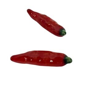 Ceramic Chili Pepper Decor Set of 2 Red Green Glossy 2 3/4" Southwestern Style